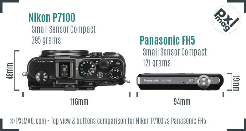 Nikon P7100 vs Panasonic FH5 top view buttons comparison