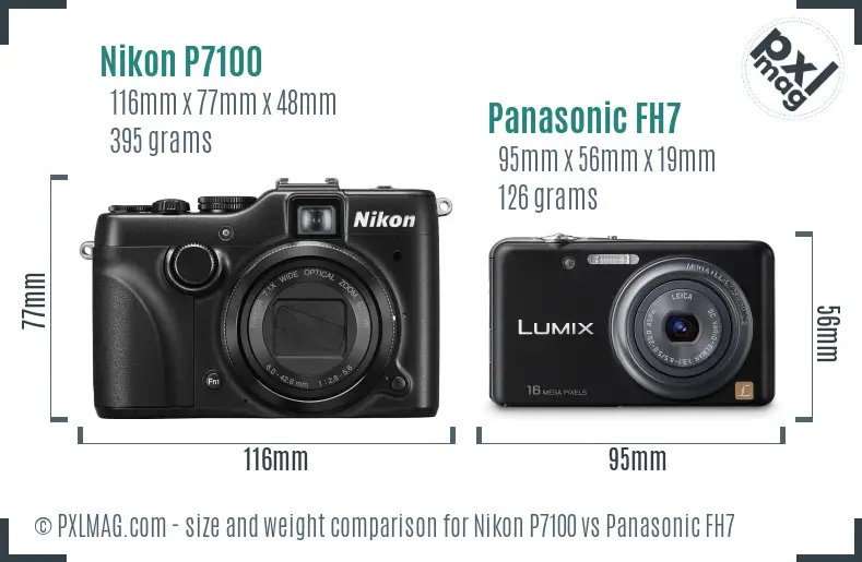 Nikon P7100 vs Panasonic FH7 size comparison