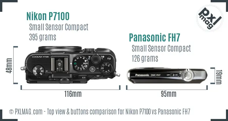 Nikon P7100 vs Panasonic FH7 top view buttons comparison