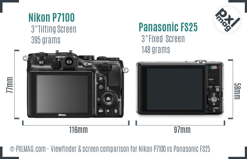 Nikon P7100 vs Panasonic FS25 Screen and Viewfinder comparison