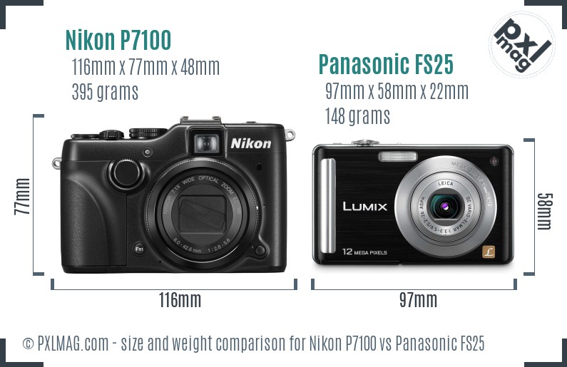 Nikon P7100 vs Panasonic FS25 size comparison