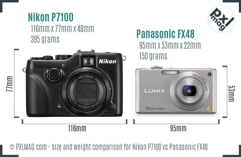 Nikon P7100 vs Panasonic FX48 size comparison