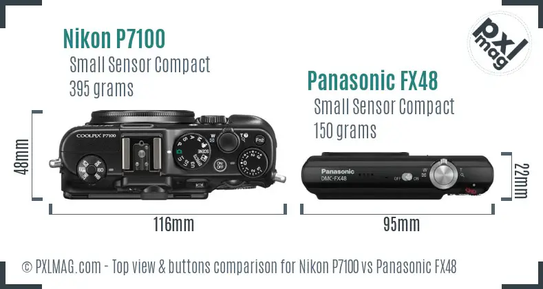 Nikon P7100 vs Panasonic FX48 top view buttons comparison