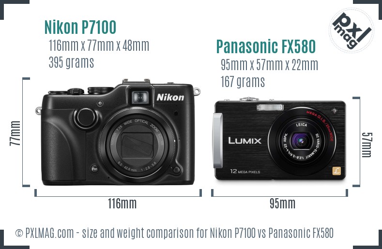Nikon P7100 vs Panasonic FX580 size comparison Nikon P7100 vs Panasonic FX580 size comparison