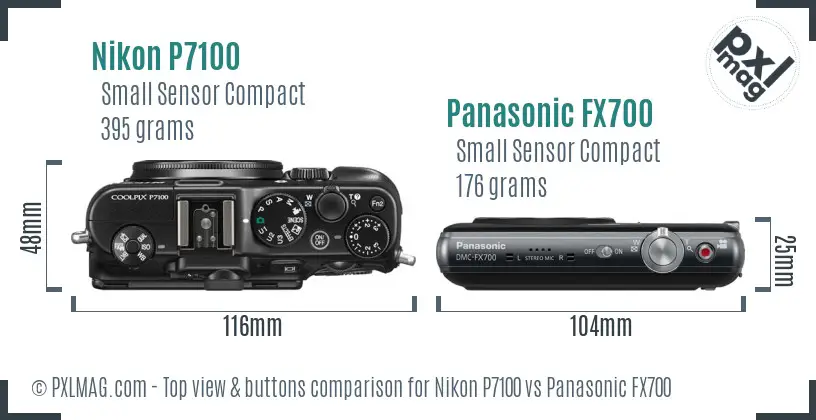 Nikon P7100 vs Panasonic FX700 top view buttons comparison