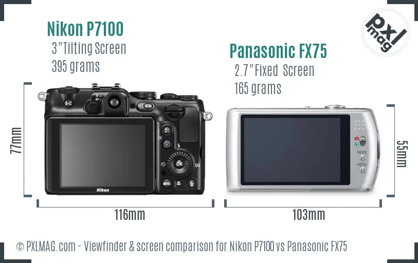 Nikon P7100 vs Panasonic FX75 Screen and Viewfinder comparison