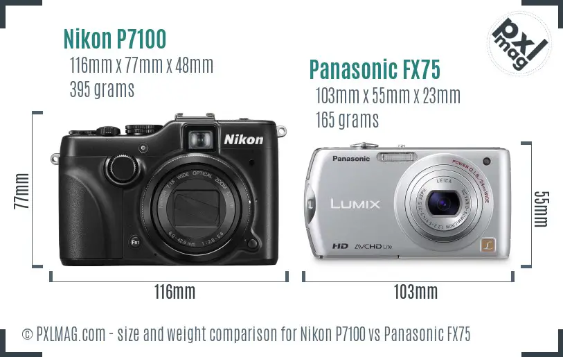 Nikon P7100 vs Panasonic FX75 size comparison