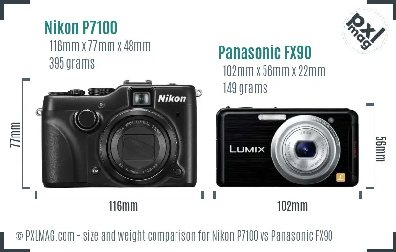 Nikon P7100 vs Panasonic FX90 size comparison