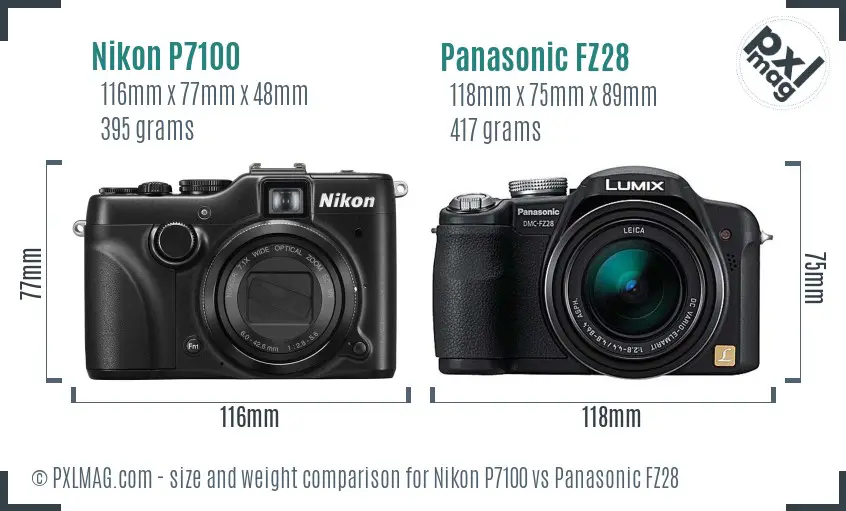 Nikon P7100 vs Panasonic FZ28 size comparison