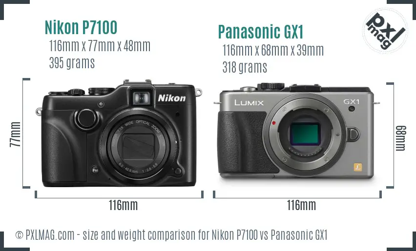 Nikon P7100 vs Panasonic GX1 size comparison