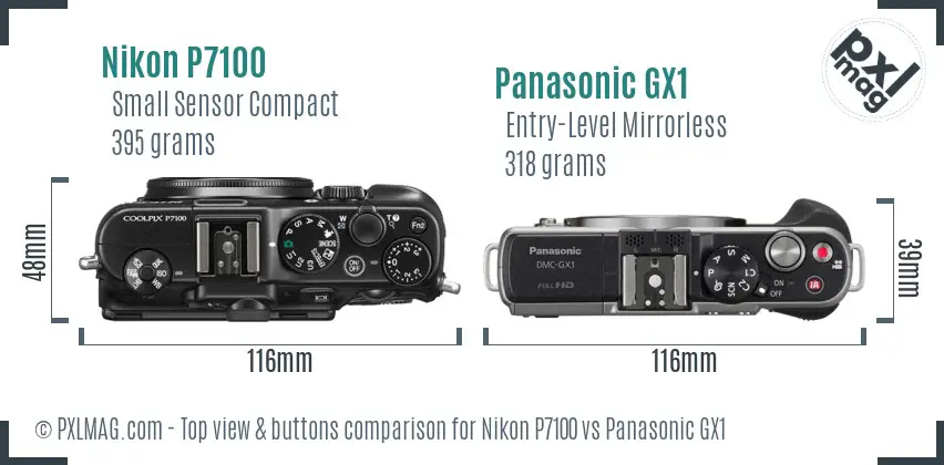 Nikon P7100 vs Panasonic GX1 top view buttons comparison