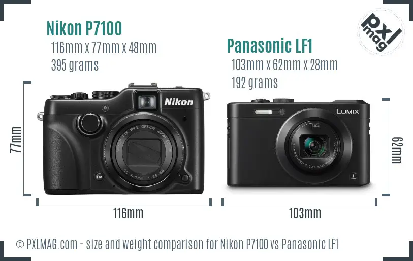 Nikon P7100 vs Panasonic LF1 size comparison