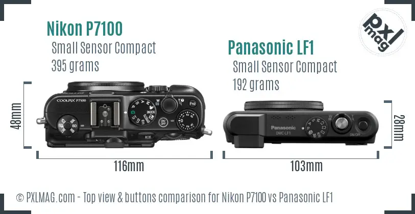 Nikon P7100 vs Panasonic LF1 top view buttons comparison