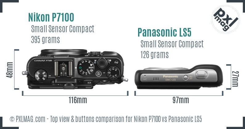 Nikon P7100 vs Panasonic LS5 top view buttons comparison