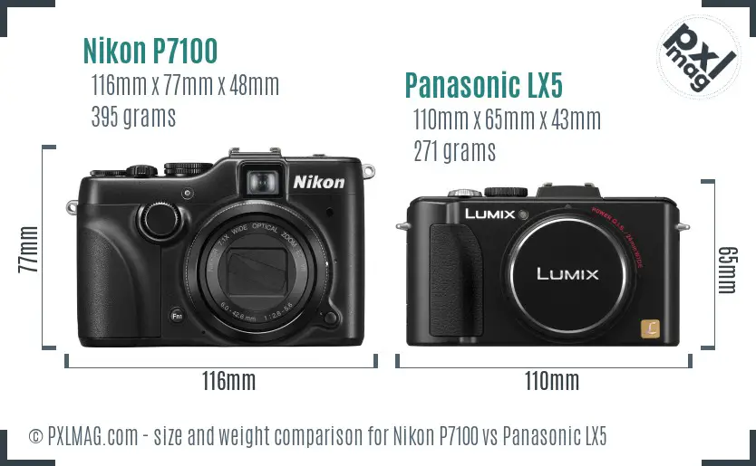 Nikon P7100 vs Panasonic LX5 size comparison