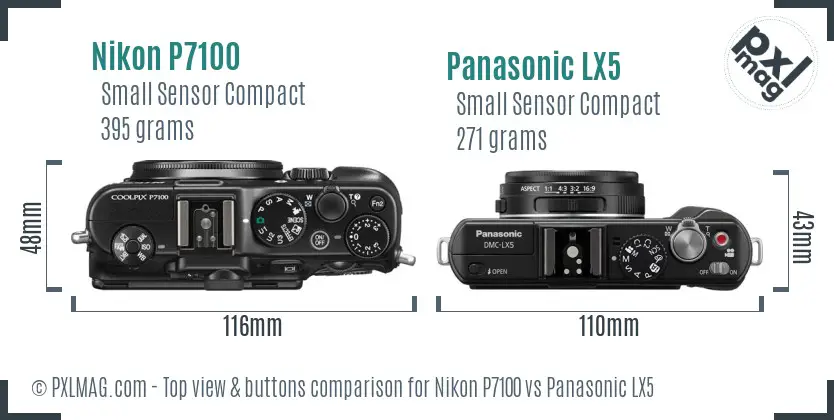 Nikon P7100 vs Panasonic LX5 top view buttons comparison