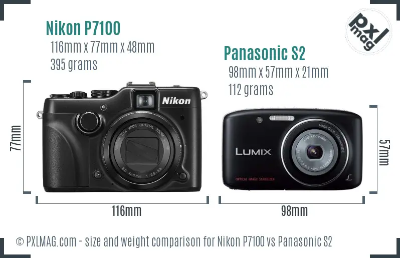 Nikon P7100 vs Panasonic S2 size comparison