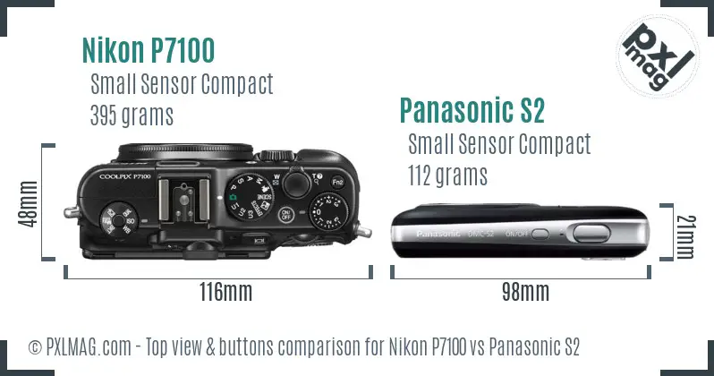Nikon P7100 vs Panasonic S2 top view buttons comparison