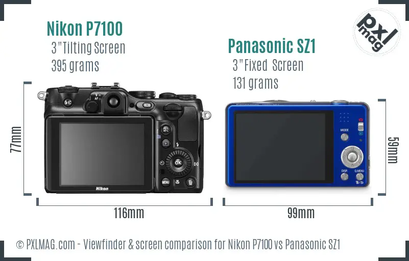 Nikon P7100 vs Panasonic SZ1 Screen and Viewfinder comparison