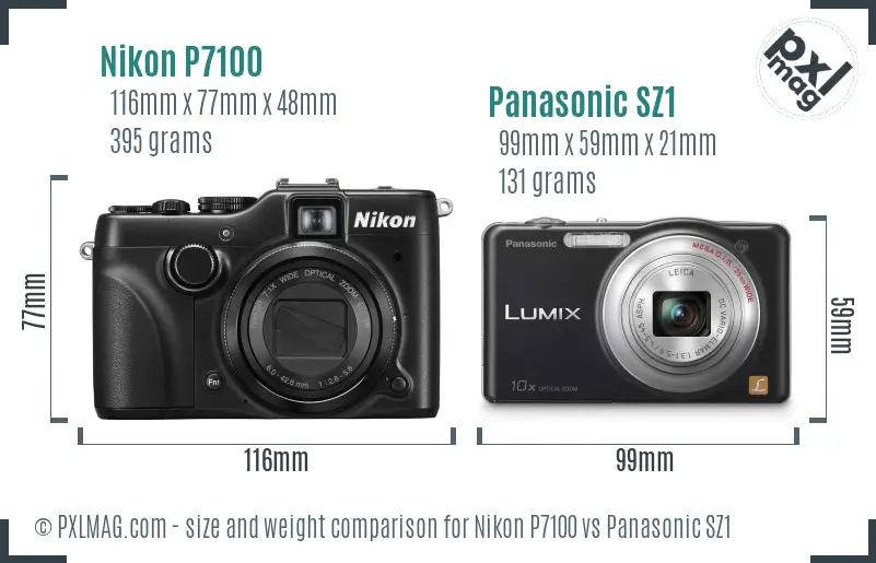 Nikon P7100 vs Panasonic SZ1 size comparison