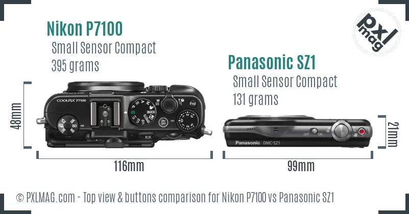 Nikon P7100 vs Panasonic SZ1 top view buttons comparison