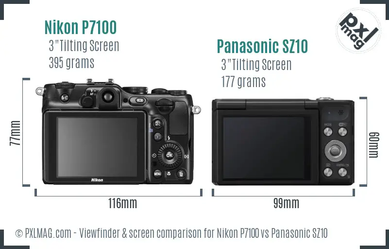 Nikon P7100 vs Panasonic SZ10 Screen and Viewfinder comparison