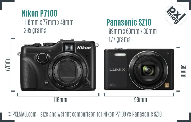 Nikon P7100 vs Panasonic SZ10 size comparison