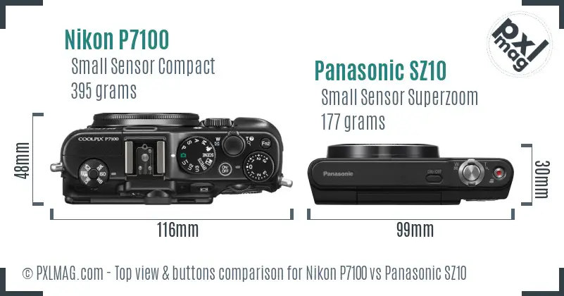 Nikon P7100 vs Panasonic SZ10 top view buttons comparison