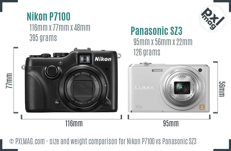 Nikon P7100 vs Panasonic SZ3 size comparison Nikon P7100 vs Panasonic SZ3 size comparison