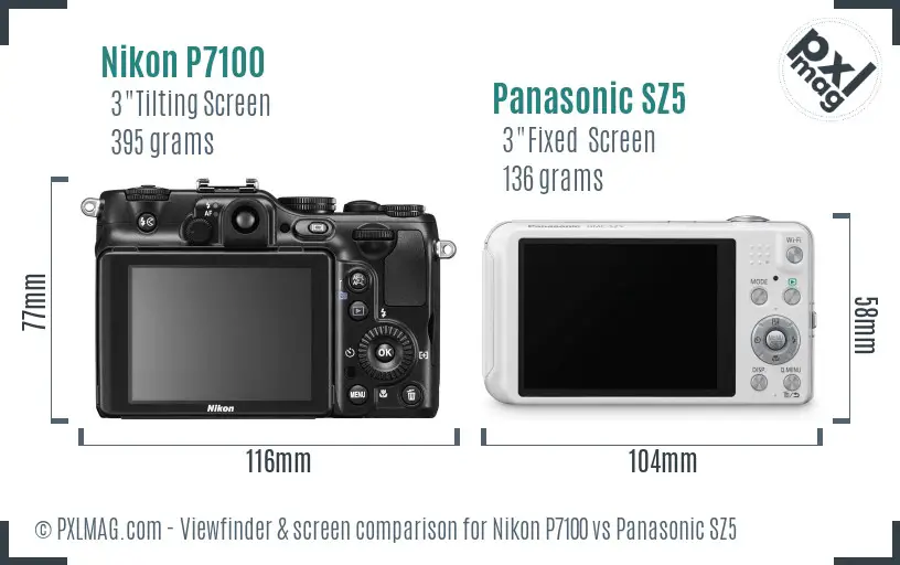 Nikon P7100 vs Panasonic SZ5 Screen and Viewfinder comparison