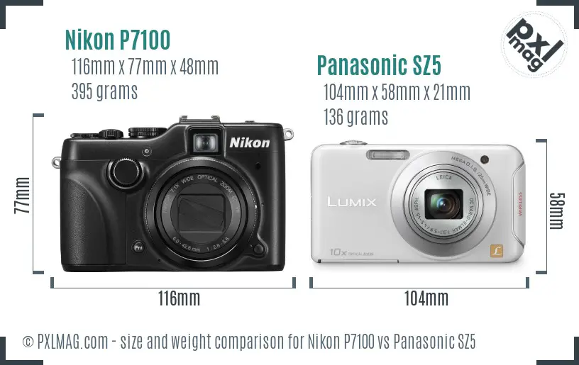 Nikon P7100 vs Panasonic SZ5 size comparison