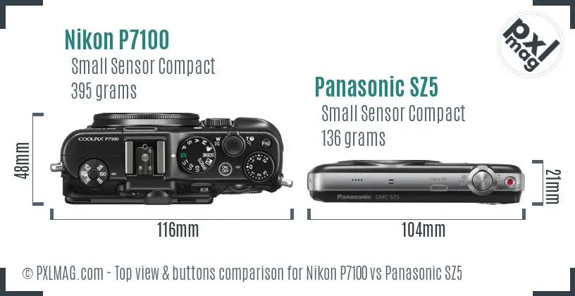 Nikon P7100 vs Panasonic SZ5 top view buttons comparison