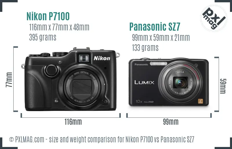 Nikon P7100 vs Panasonic SZ7 size comparison