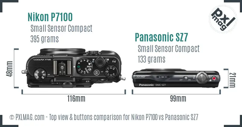 Nikon P7100 vs Panasonic SZ7 top view buttons comparison