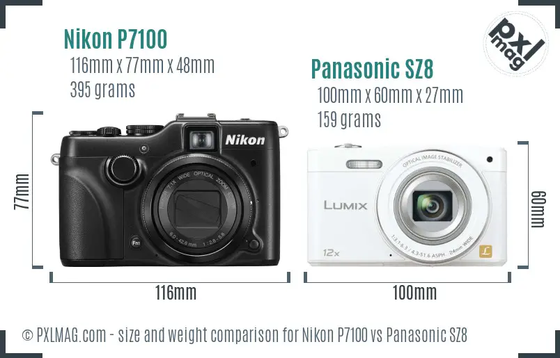 Nikon P7100 vs Panasonic SZ8 size comparison Nikon P7100 vs Panasonic SZ8 size comparison