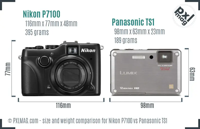 Nikon P7100 vs Panasonic TS1 size comparison