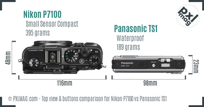 Nikon P7100 vs Panasonic TS1 top view buttons comparison