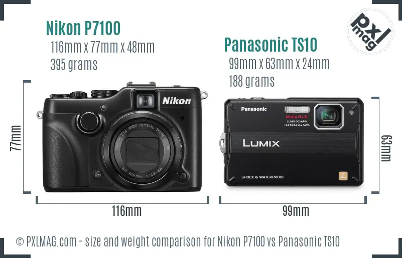 Nikon P7100 vs Panasonic TS10 size comparison Nikon P7100 vs Panasonic TS10 size comparison
