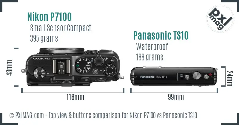 Nikon P7100 vs Panasonic TS10 top view buttons comparison Nikon P7100 vs Panasonic TS10 top view buttons comparison