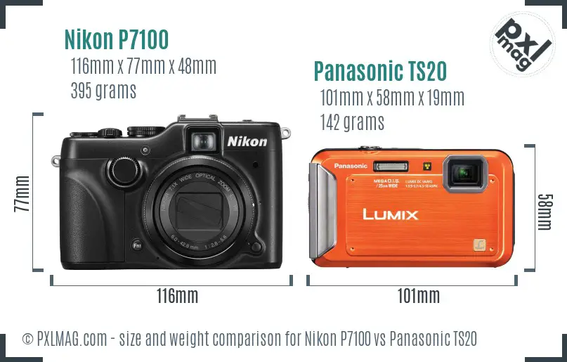 Nikon P7100 vs Panasonic TS20 size comparison Nikon P7100 vs Panasonic TS20 size comparison