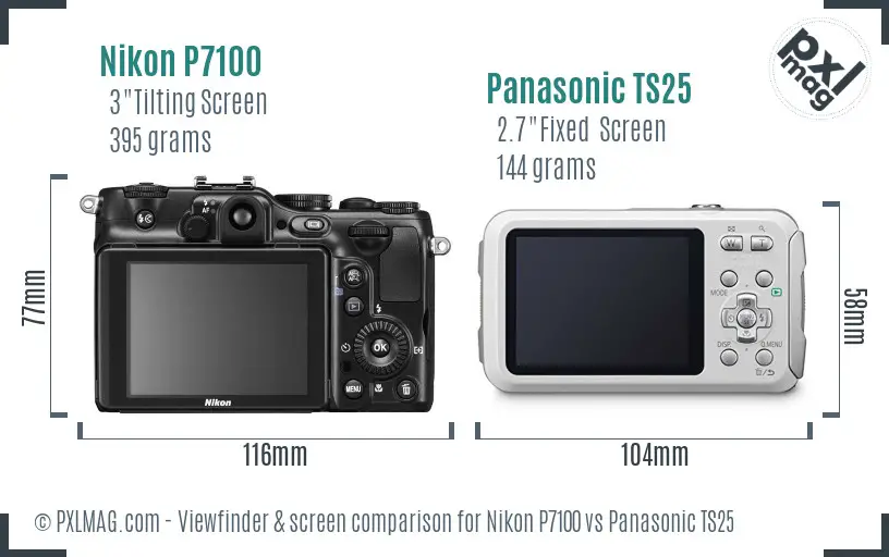 Nikon P7100 vs Panasonic TS25 Screen and Viewfinder comparison
