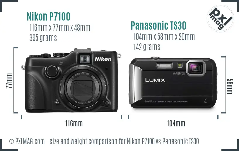 Nikon P7100 vs Panasonic TS30 size comparison Nikon P7100 vs Panasonic TS30 size comparison