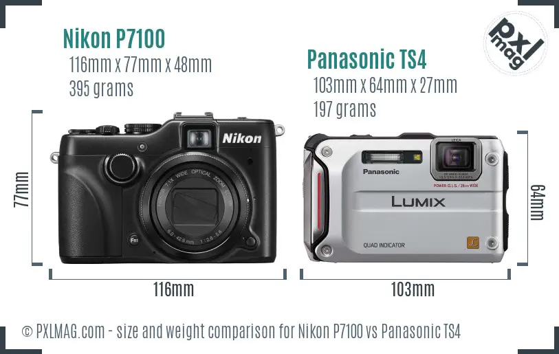 Nikon P7100 vs Panasonic TS4 size comparison