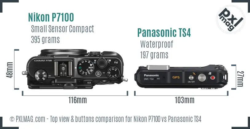 Nikon P7100 vs Panasonic TS4 top view buttons comparison