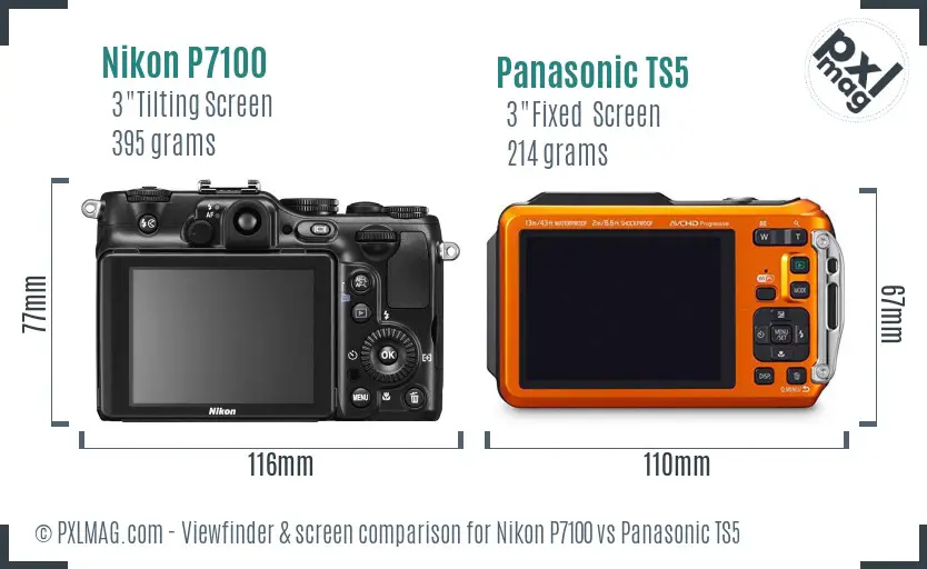 Nikon P7100 vs Panasonic TS5 Screen and Viewfinder comparison