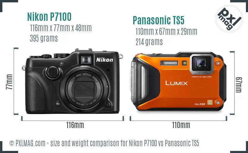Nikon P7100 vs Panasonic TS5 size comparison