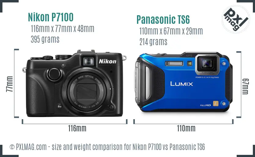 Nikon P7100 vs Panasonic TS6 size comparison