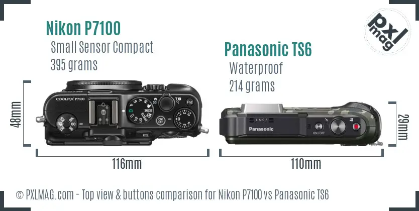 Nikon P7100 vs Panasonic TS6 top view buttons comparison