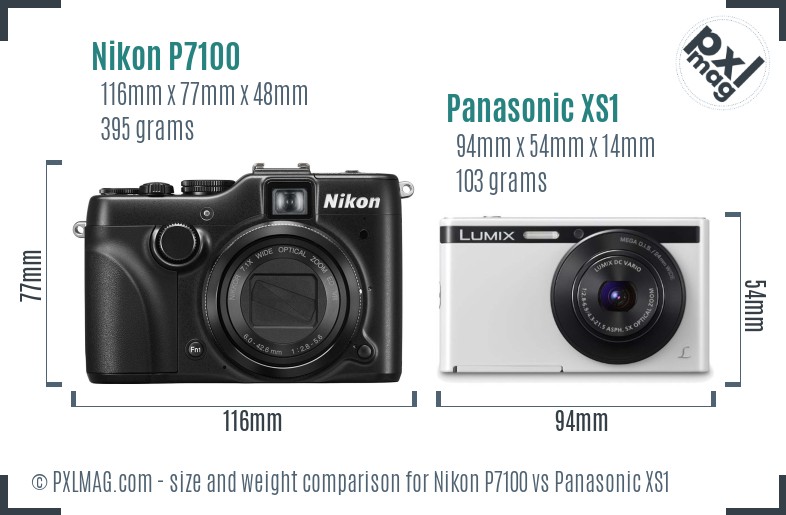 Nikon P7100 vs Panasonic XS1 size comparison Nikon P7100 vs Panasonic XS1 size comparison
