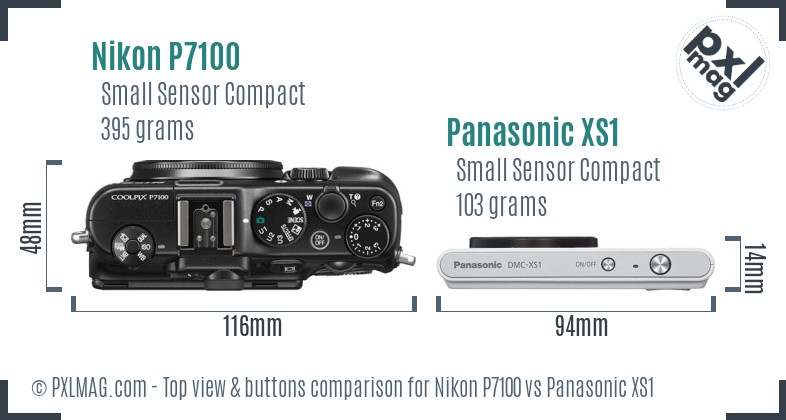 Nikon P7100 vs Panasonic XS1 top view buttons comparison